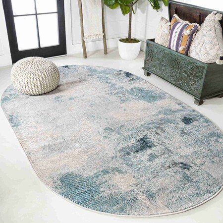 Jonathan Y Contemporary POP Modern Abstract Vintage Cream/Blue 5 ft. x 8 ft. Oval Area Rug CTP104A-5OV