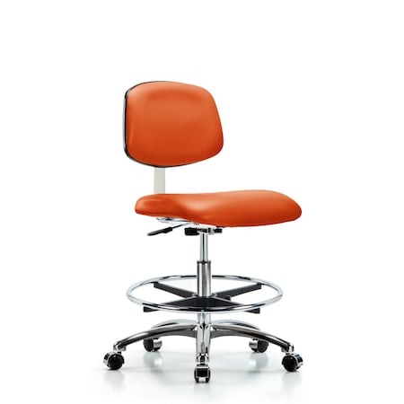 Blue Ridge Ergonomics Med Bench Chair, Vinyl, CF, Cast, Org, CL10, Vinyl, Chrome, Polyurethane Foam, Orange Kist, Rolling BR-CLR-VMBCH-CR-CF-CC-8613