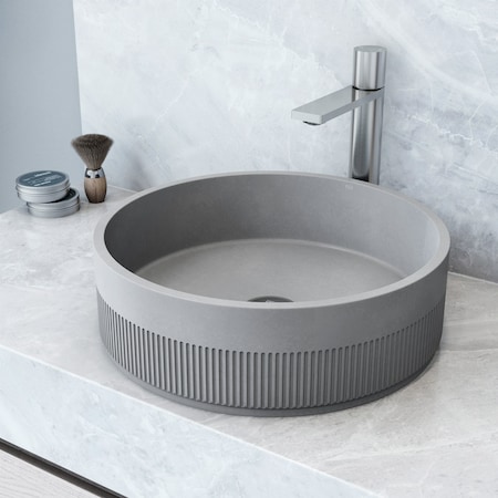 Vigo Cypress Concreto Stone Round Fluted Bathroom Vessel Sink VG04072