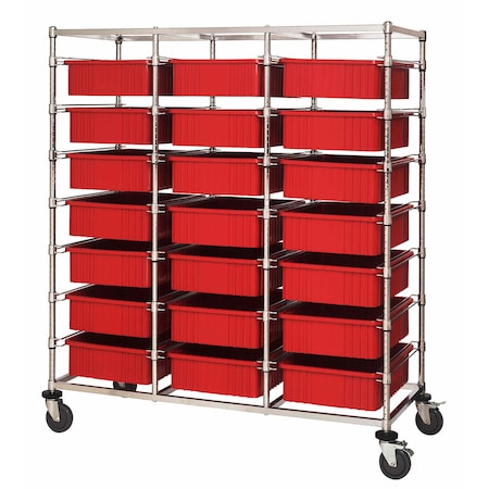 Quantum Storage Systems TRIPLE BAY BIN CART W/ DIVIDABLE GRIDS RED BC216069M1TRD
