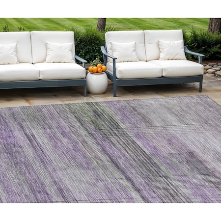 Homeroots 10' X 14' Purple Lavender And Gray Striped Washable Indoor Outdoor Area Rug 588069