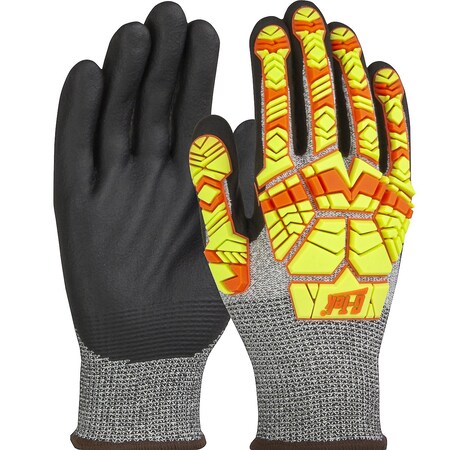 G-Tek Seamless Knit PolyKor Blended Glove w/Hi-Vis Impact Protection, Nitrile Foam Grip on Palm&Fingers 24888