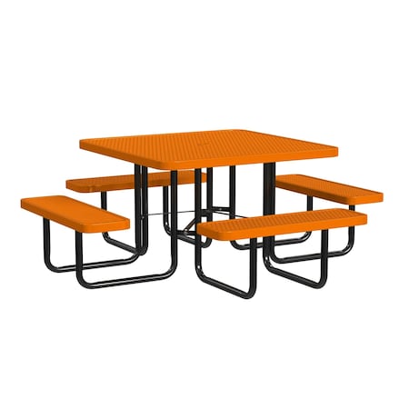 Leisure Craft Square Picnic Table, Orange, Surface Mount, 46 in T46SQSM-ORANGE