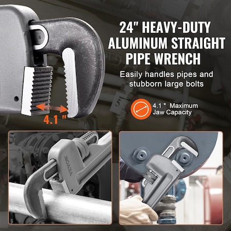 Vevor Aluminum Straight Pipe Wrench 24 in Adjustable Plumbing Wrench CRV Jaw TD0505 24"