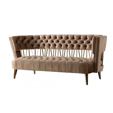 Homeroots 62in Beige And Gold Velvet Loveseat 489287