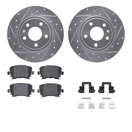 Dynamic Friction Co DFC Rotors-Drilled & Slotted-Silver w/ EURO 5000 Ceramic Brake Pads Incl Hdw 7612-73034