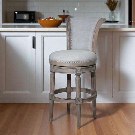 Homeroots 25" Gray Solid Wood and Fabric Counter Height Swivel Bar Chair 534315