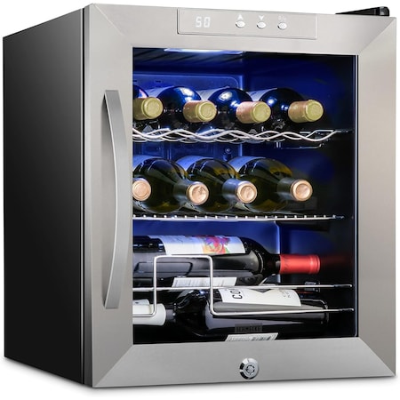 Schmck Schmecke 12 Bottle Compressor Wine Refrigerator, Cube Wine Cooler with Lock, Stainless Steel SHMFWCC125LSS