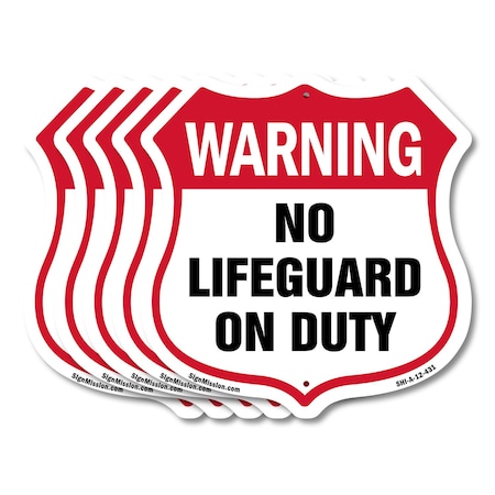 Signmission Pool Safety Shield Sign Warning No Lifeg, 12 inch X 12 inch, Aluminum Metal Sign, 5PK SHI-A-5Pack-12-431