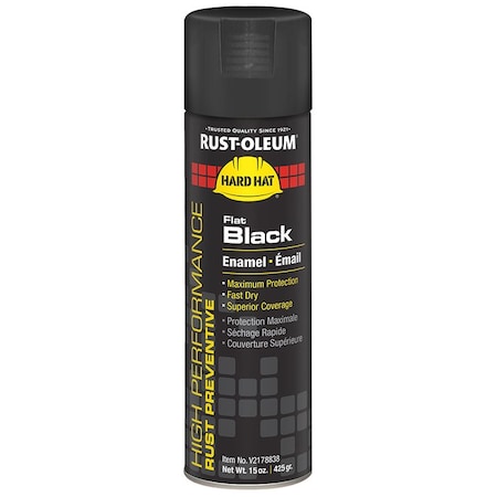 Hard Hat 15 Oz Rust-Oleum Brands Black Enamel Spray Paint, Flat V2178838