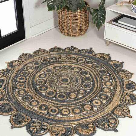 Jonathan Y Flora Medallion Contemporary Bohemian Round Jute Blue/Natural 5 ft Round Area Rug RNF118A-5R