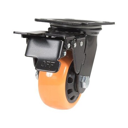 Vestil Polyurethane Swivel With Total Brake Caster 4 In. Diameter x 2 In. Width 594 lb Orange/Black CST-BN-4X2PUP-SWTB