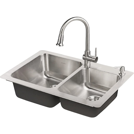 American Standard Montvale 33'' x 22'' Stainless Steel Kitchen Sink Kit with Faucet 18CR.332232C.075
