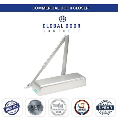 Global Door Controls Heavy Duty Commercial Grade 1 Door Closer in Aluminum - Sizes 1-6 TC4300-AL