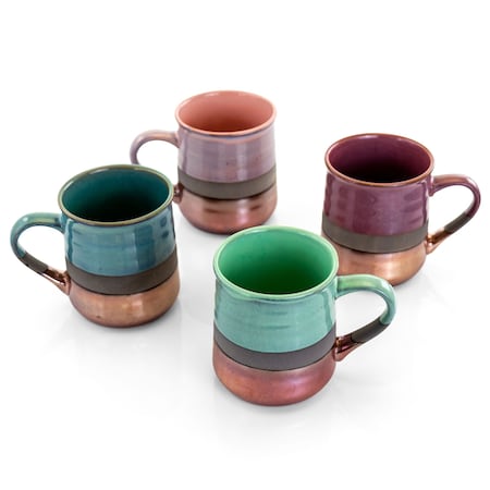 Gibson Home Copper Tonal 4 Piece 18 Ounce Round Stoneware Mug Set in Assorted Colors 126937.01