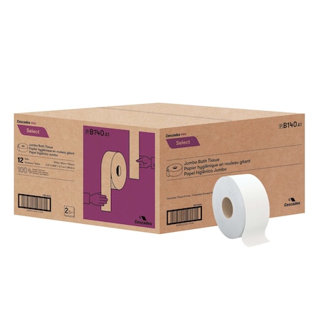 Cascades Pro Select Jumbo Roll Bath Tissue 3.3i, PK12 B140