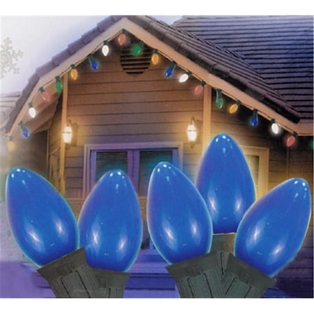 Go-Go Blue Ceramic C7 Christmas Lights, 12 in. Spacing, Green Wire, 25PK GO73002