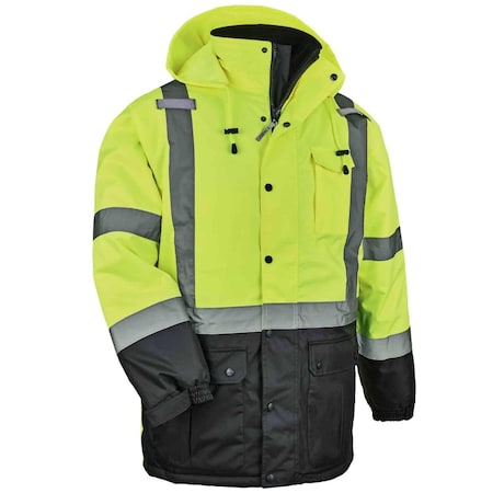 Glowear 8384 Quilted Parka Hooded Thermal Jacket, Hi-Viz Lime, 300D Oxford Polyester, 34 to 36 in Chest 25562