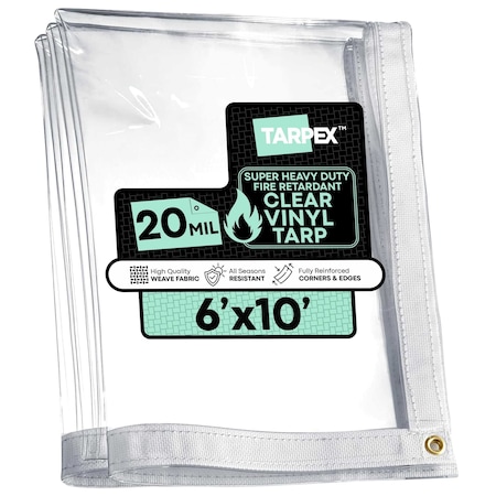 Tarpex Ultra Heavy Duty Tarp, 6 ft x 10 ft, 20 Mil, Clear, PVC CVTFR-TA-610