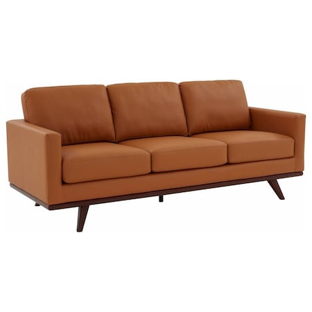 Leisuremod Chester Modern Leather Sofa with Birch Wood Base, Cognac Tan CS83TN-L