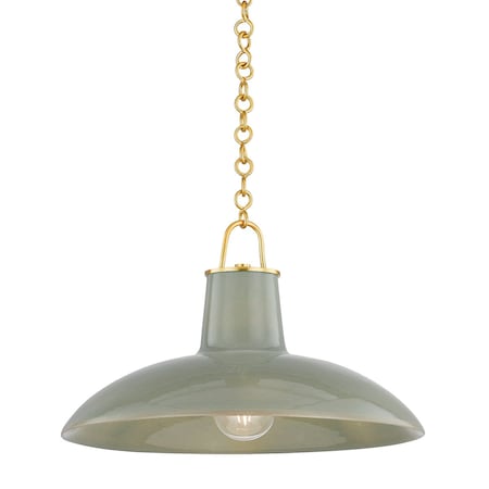 Hudson Valley Lighting Pottersville 18 in. Pendant Aged Brass/Ceramic Moss Crackle 1918-AGB/CMC