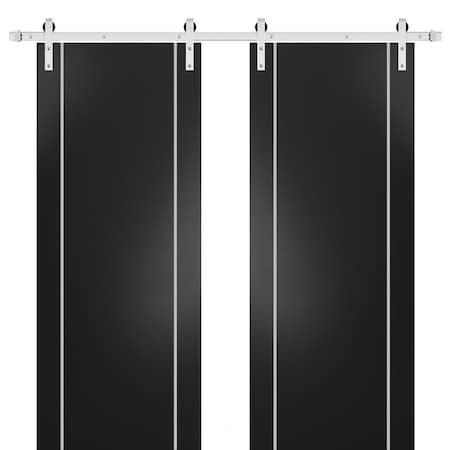 Sartodoors Sturdy Double Barn Door with Hardware, Planum 0410 Black Matte, 13FT Rail Hangers Heavy Set, Modern PLANUM0410DB-S-BLK-60 x 96 (2* 30x96)