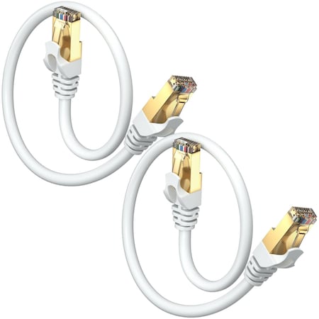 Maximm 0.6ft Flat Cat7 SFTP Shielded Ethernet Cable, 2PK, White, 2PK CAT70.6FTWhite-2Pk