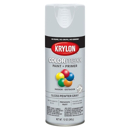 Colormaxx 12 Oz Krylon Pewter Gray Paint & Primer Spray Paint, Gloss K05531007