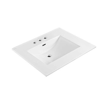 Whitehaus Collection 25 in Countertop Vanity Sink with Integrated Rectangular Bowl, Faucet Drilling and Overflow WHCS2522-3H