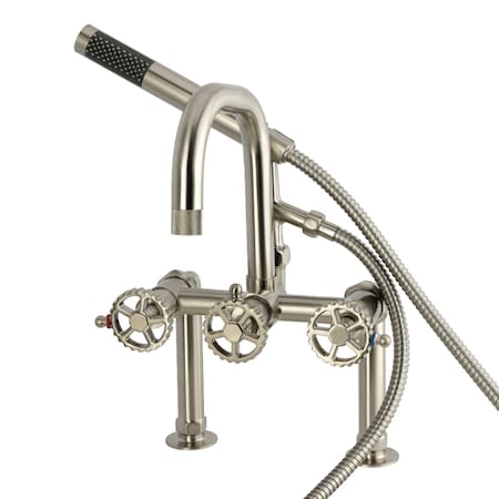 Kingston Brass 7" Center Deck-Mount Clawfoot Tub Faucet with Hand Shower, Brushed Nickel AE6008CG