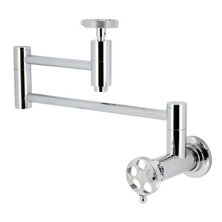 Kingston Brass Wall Mount Pot Filler Faucet with Knurled Handle, Polished Chrome KS8101RKX