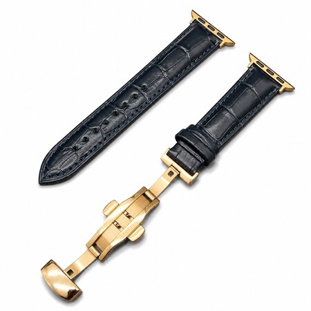 Elegani Alligator-Embossed Leather Watch Replacement Band Compatible with Apple Watch 41mm, Dark Blue LAT2-DBLU-41mm