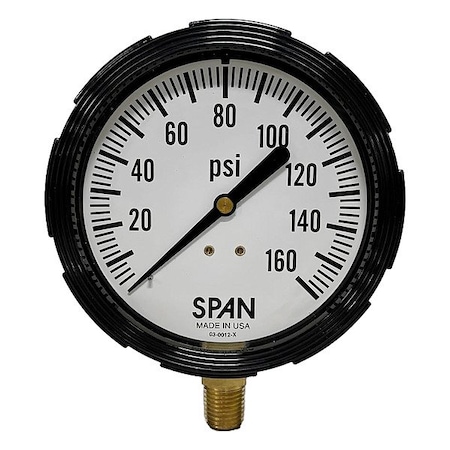 Span Industrial Pressure Gauge, 1/4 in NPT, Bottom Location LFS310-160-PSI-G-QC-CERT