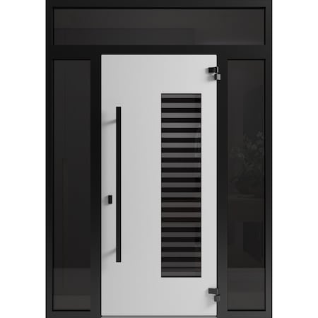 Vdomdoors Front Exterior Aluminum Door Ronex0633 Grey Prehung Entry Steel Metal Modern Painted RONEX0633EXD-GRE-W14+36+14xH80+14-LH-I