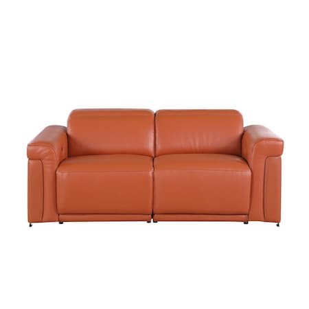 Homeroots 73in Orange and Black Italian Leather Power Reclining Loveseat 720485