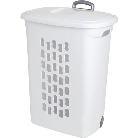 Sterilite Wheeled Hamper, 2 bu Capacity, Plastic Bag, White, 12.8 in W, 19.6 in H, 28.2 in D 12228003