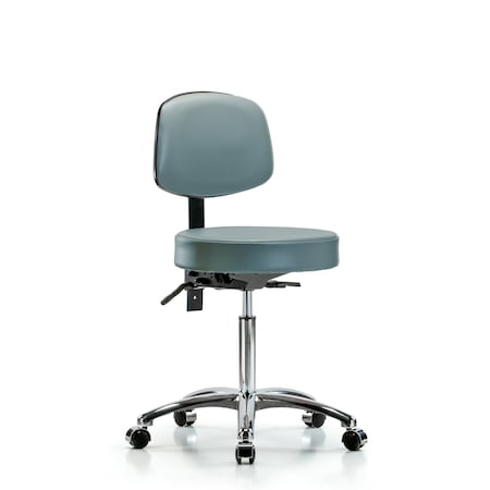 Blue Ridge Ergonomics Vinyl Stool, Back Chrome, Med Bench, Tilt, Casters, Storm BR-VMBST-CR-T1-NF-CC-8822