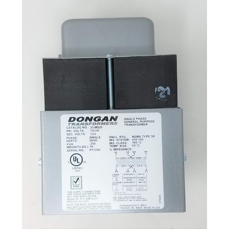 Dongan 120-240X12-24 150Va Wall Mt Transformer 35-M015