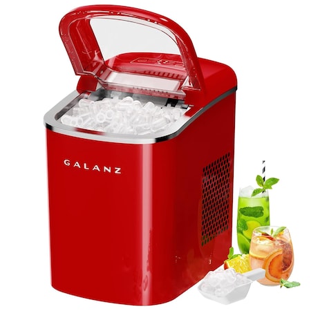 Galanz 2.3 Quart Countertop Ice Maker with Removable Basket and Scoop in Hot Rod Red GLCI26RDR3A