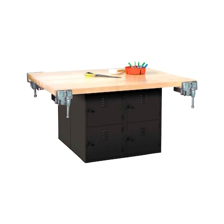 Diversified Spaces Four Station Workbench, w/Vises Maple Top WB4BL-4V