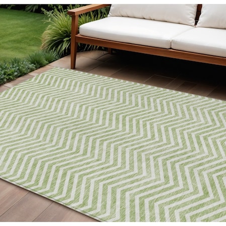 Homeroots 8' X 10' Artichoke Green And Ivory Chevron Washable Indoor Outdoor Area Rug 596234