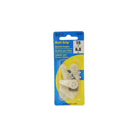 Ook Hardwall Hanger, 15 lb, Plastic, White, 5PK 50095