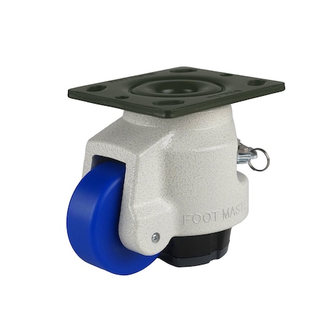 Foot Master Leveling Caster, Rachet, 75mm MC Nylon Wheel, 4x4-1/2 Plate, Swivel, 750kg Cap, NBR Foot Pad, Ivory GDR-100-F-MCN-PUS