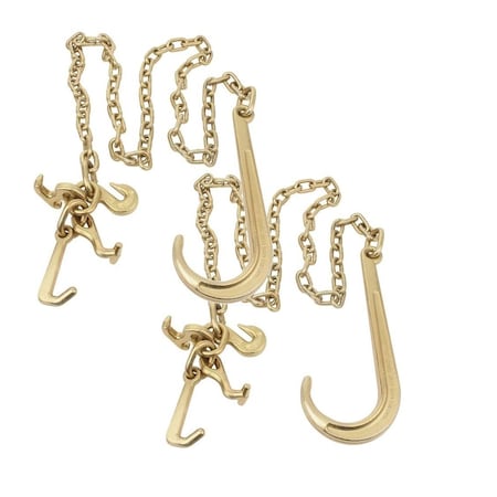 Mytee Products 5/16in x 8ft Long Shank J Hook Tow Chain w. RTJ Cluster & Grab Hook, 4700 lbs WLL, 2PK CH5168-J-RTJx2