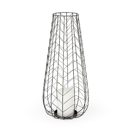 Homeroots 24" Gold Distressed Lattice Metal Tabletop Hurricane Candle Holder 608398