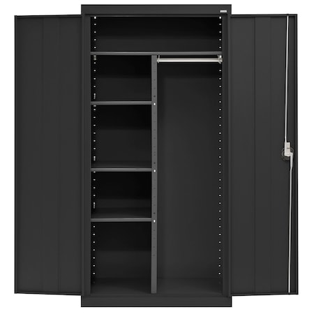 Sandusky Lee Combo Wardrobe Storage Cabinet, 72 in H, 36 in W, 24 in D, Recessed Pull, Keyed, Black, 4 Shelves EACR362472-09