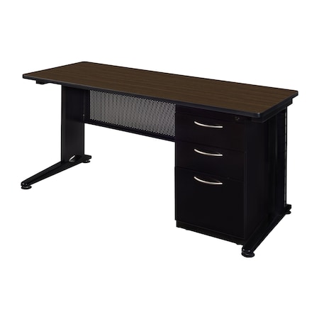 Regency Fusion Teachers Desk W/ Single Pedestal Drawer Unit, 66 in W X Wood, Metal, Neo Walnut MSP6624NW