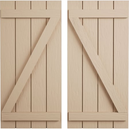 Ekena Millwork Rustic Four Board Joined Board-n-Batten Rough Sawn Faux Wood Shutters w/Z-Board, 22W x 72H, PR SHUBJZ22X72RSPR