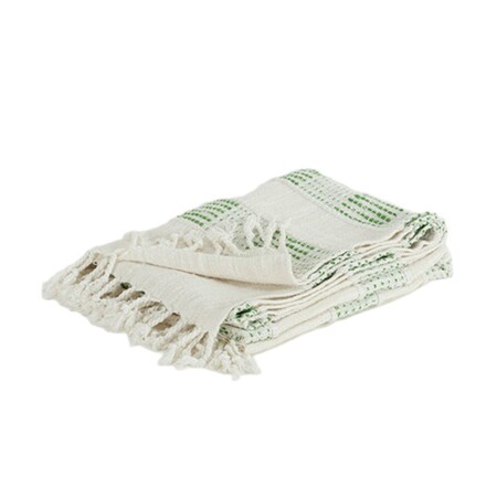 Homeroots Gray and Green Woven Cotton Throw Blanket with Fringe 519078