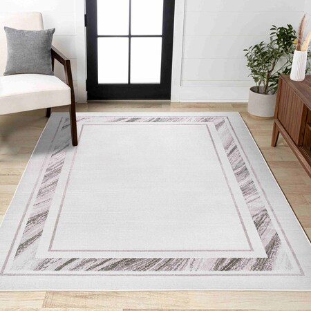 Jonathan Y Athens Classic Border Marble Pattern High-Low Silver/White 5 ft. x 8 ft. Area Rug CAR102A-5